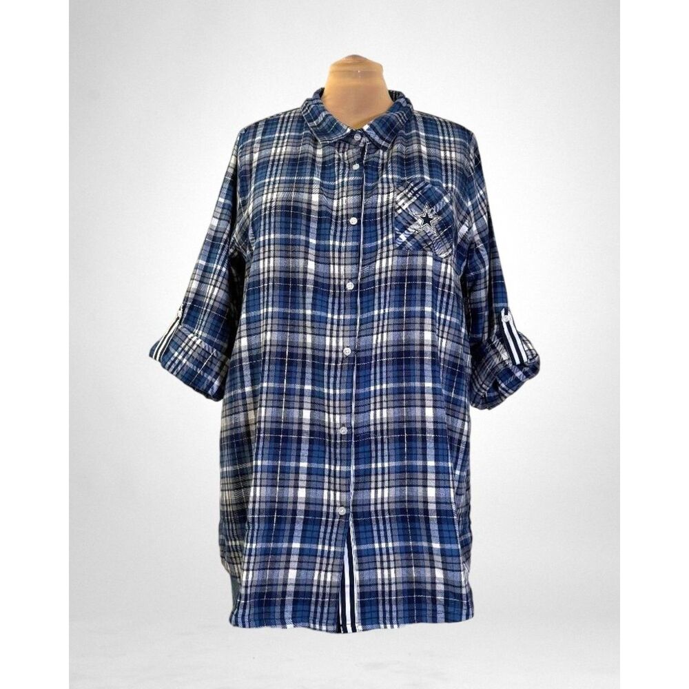 NFL Dallas Cowboys Blue and White Plaid Flannel tunic/Nightshirt, NWT! XXL